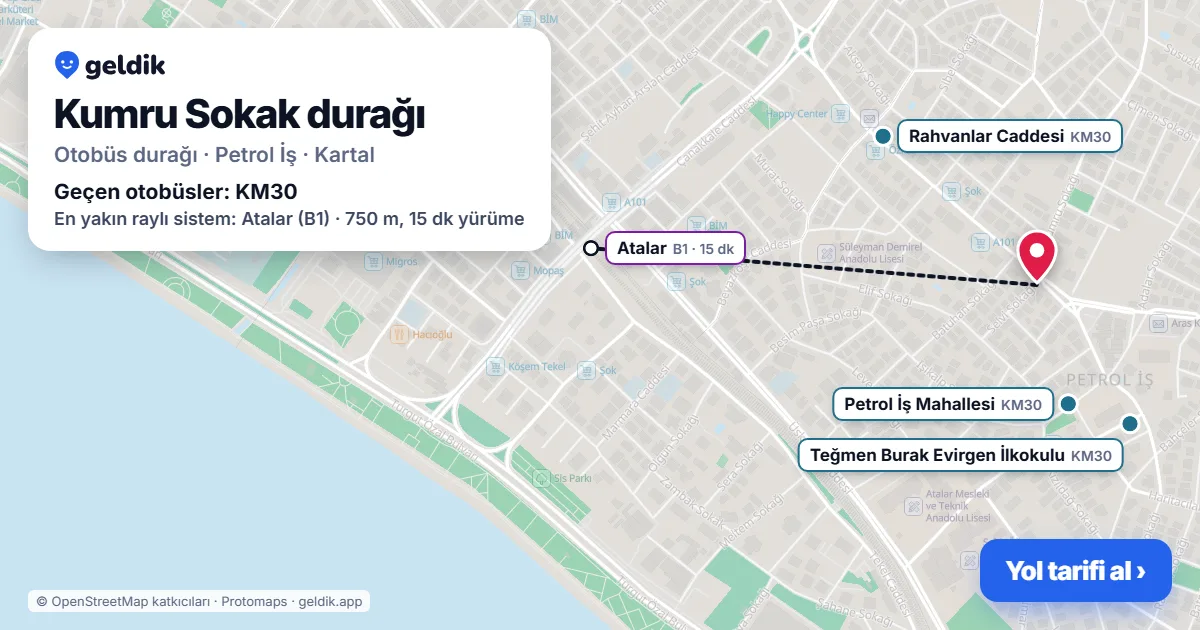 Kumru Sokak otobüs durağı haritada: konumu ve yakındaki duraklar