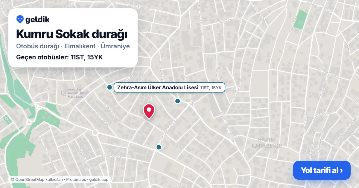 Kumru Sokak otobüs durağı haritada: konumu ve yakındaki duraklar
