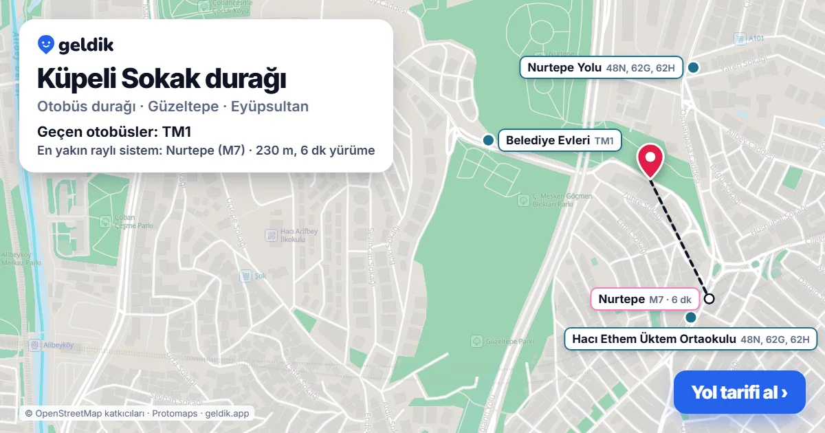 Küpeli Sokak otobüs durağı haritada: konumu ve yakındaki duraklar