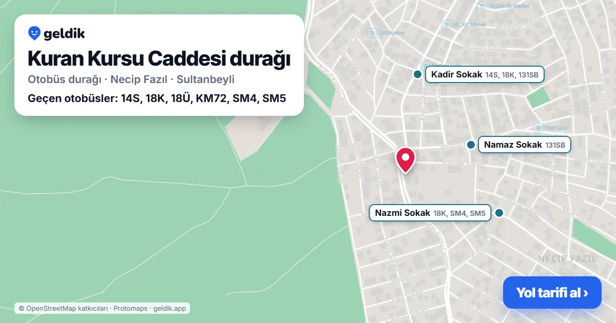 Kuran Kursu Caddesi otobüs durağı haritada: konumu ve yakındaki duraklar
