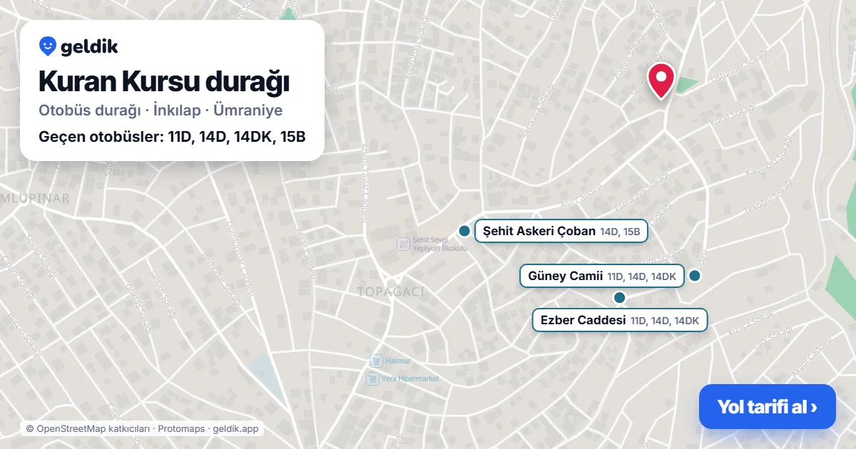 Kuran Kursu otobüs durağı haritada: konumu ve yakındaki duraklar