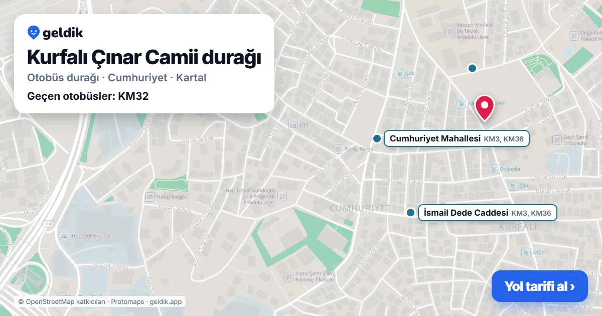 Kurfalı Çınar Camii otobüs durağı haritada: konumu ve yakındaki duraklar