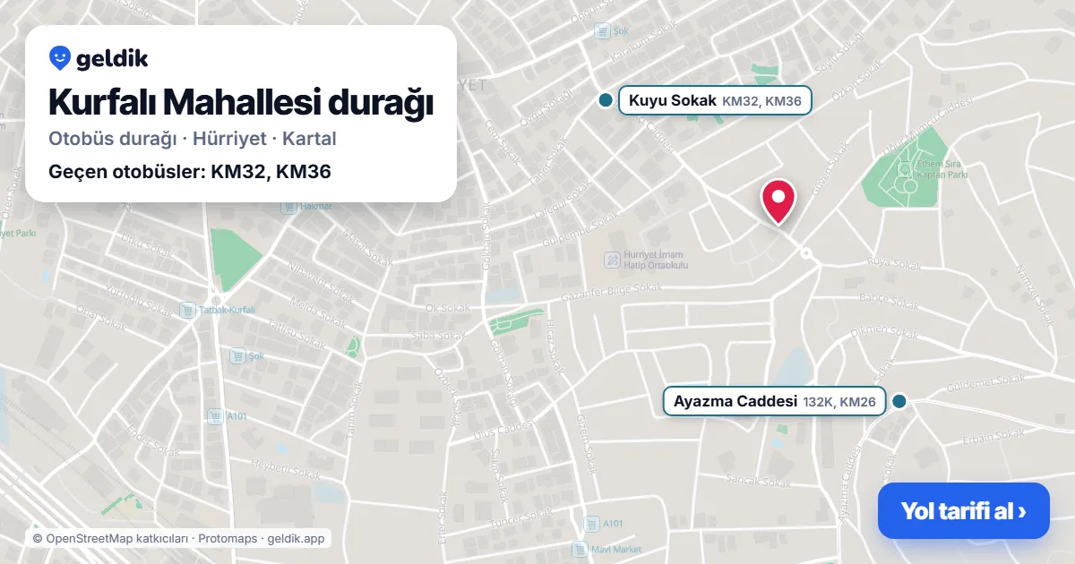 Kurfalı Mahallesi otobüs durağı haritada: konumu ve yakındaki duraklar