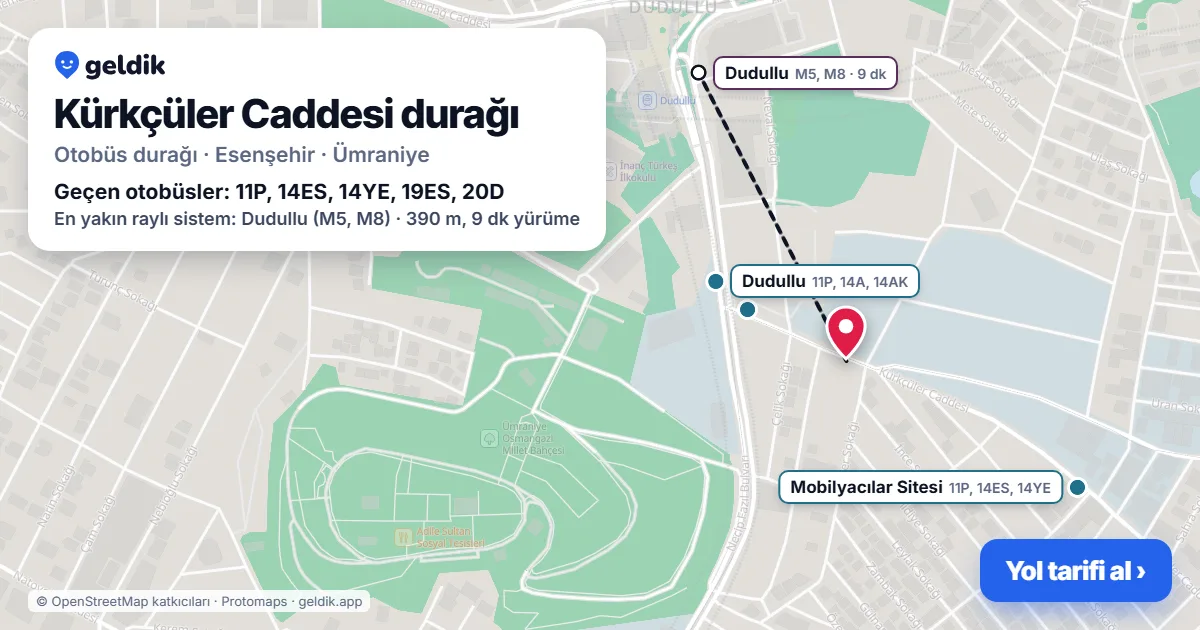 Kürkçüler Caddesi otobüs durağı haritada: konumu ve yakındaki duraklar
