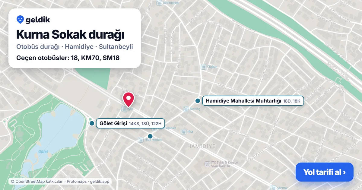 Kurna Sokak otobüs durağı haritada: konumu ve yakındaki duraklar