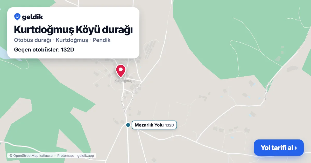 Kurtdoğmuş Köyü otobüs durağı haritada: konumu ve yakındaki duraklar
