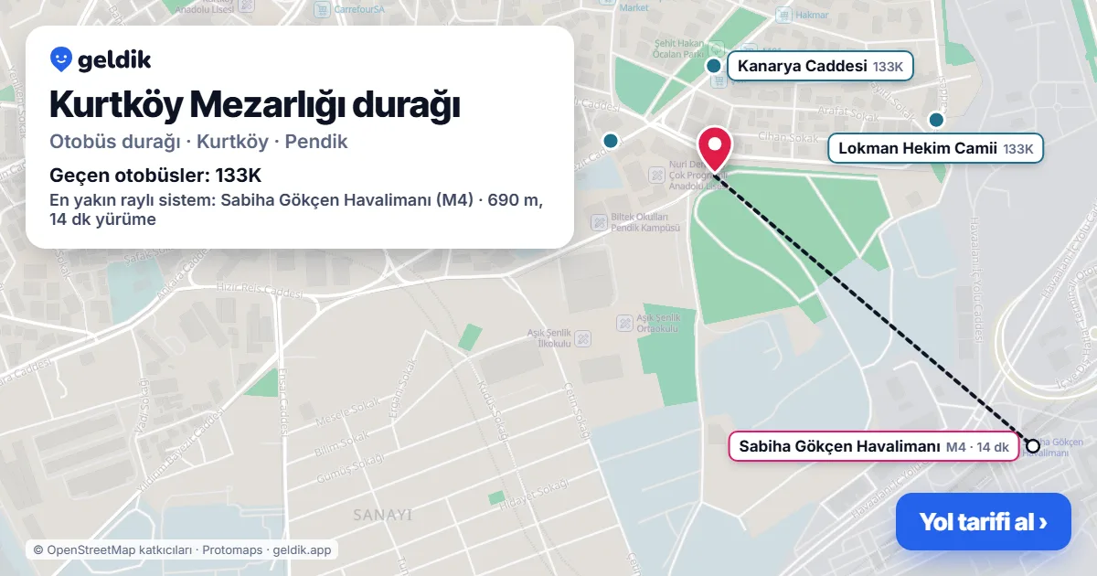 Kurtköy Mezarlığı otobüs durağı haritada: konumu ve yakındaki duraklar