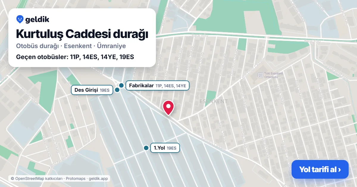 Kurtuluş Caddesi otobüs durağı haritada: konumu ve yakındaki duraklar