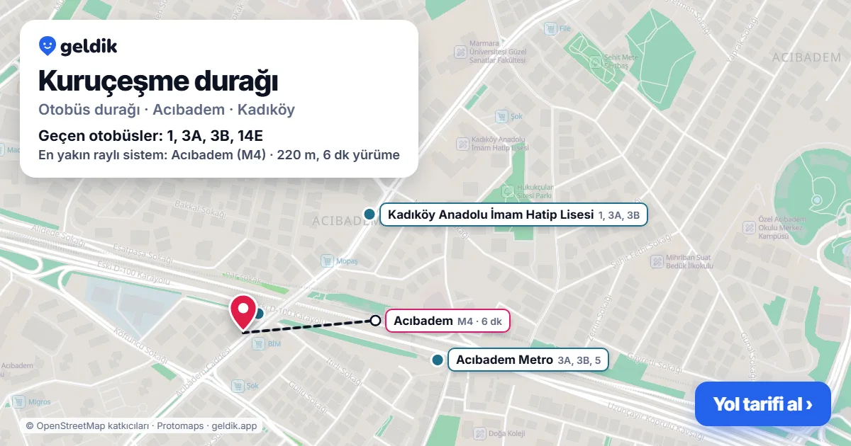 Kuruçeşme otobüs durağı haritada: konumu ve yakındaki duraklar