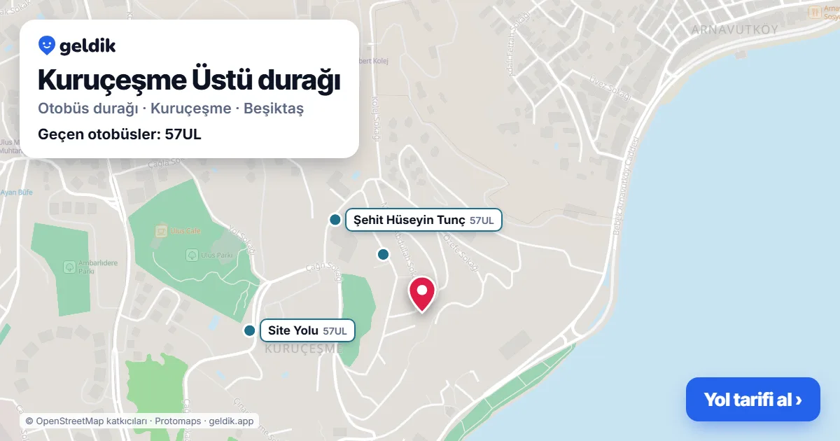 Kuruçeşme Üstü otobüs durağı haritada: konumu ve yakındaki duraklar