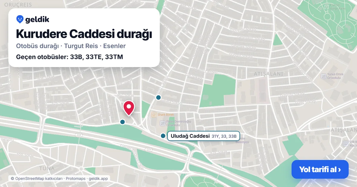 Kurudere Caddesi otobüs durağı haritada: konumu ve yakındaki duraklar