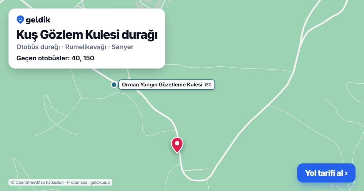 Kuş Gözlem Kulesi otobüs durağı haritada: konumu ve yakındaki duraklar