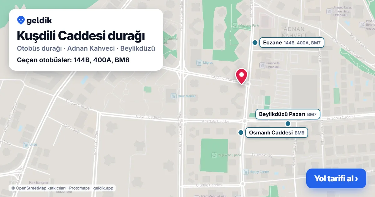 Kuşdili Caddesi otobüs durağı haritada: konumu ve yakındaki duraklar