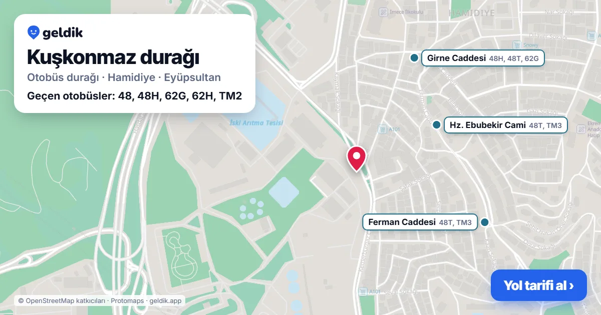 Kuşkonmaz otobüs durağı haritada: konumu ve yakındaki duraklar