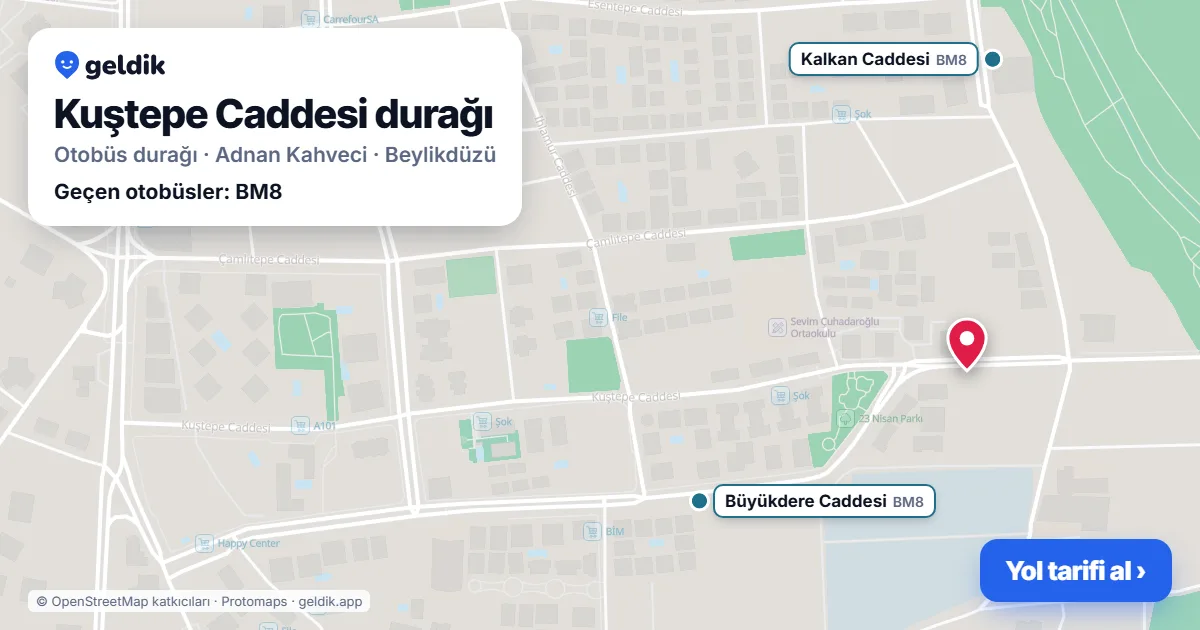 Kuştepe Caddesi otobüs durağı haritada: konumu ve yakındaki duraklar