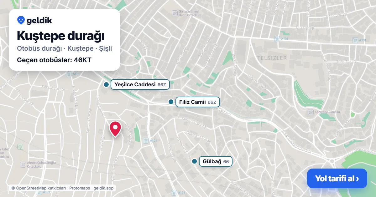 Kuştepe otobüs durağı haritada: konumu ve yakındaki duraklar
