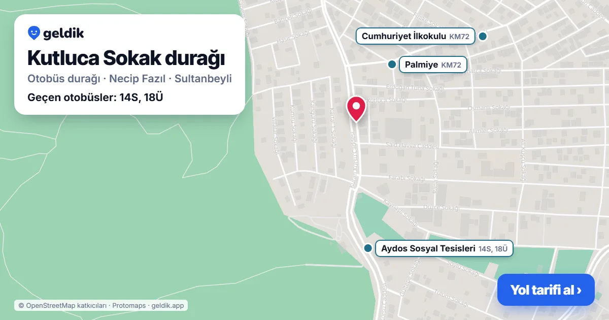 Kutluca Sokak otobüs durağı haritada: konumu ve yakındaki duraklar