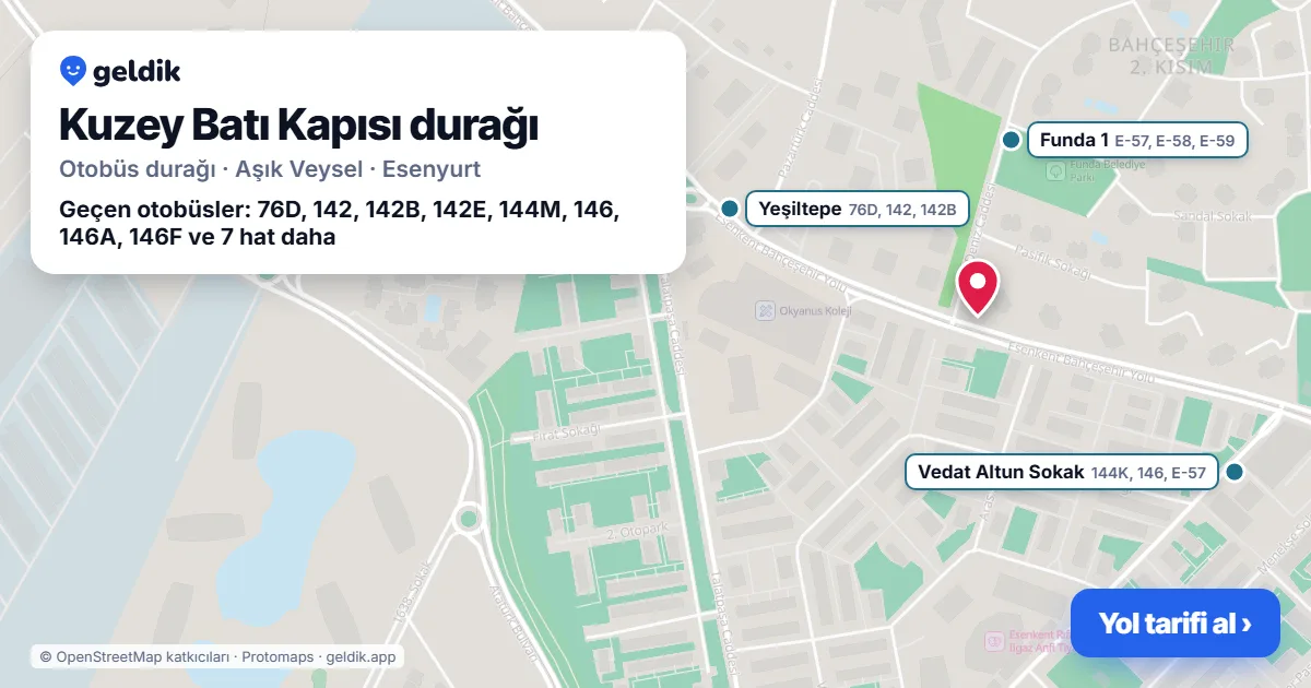 Kuzey Batı Kapısı otobüs durağı haritada: konumu ve yakındaki duraklar