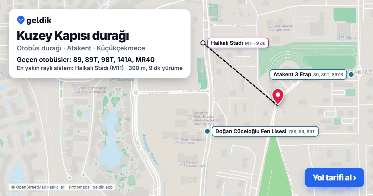 Kuzey Kapısı otobüs durağı haritada: konumu ve yakındaki duraklar