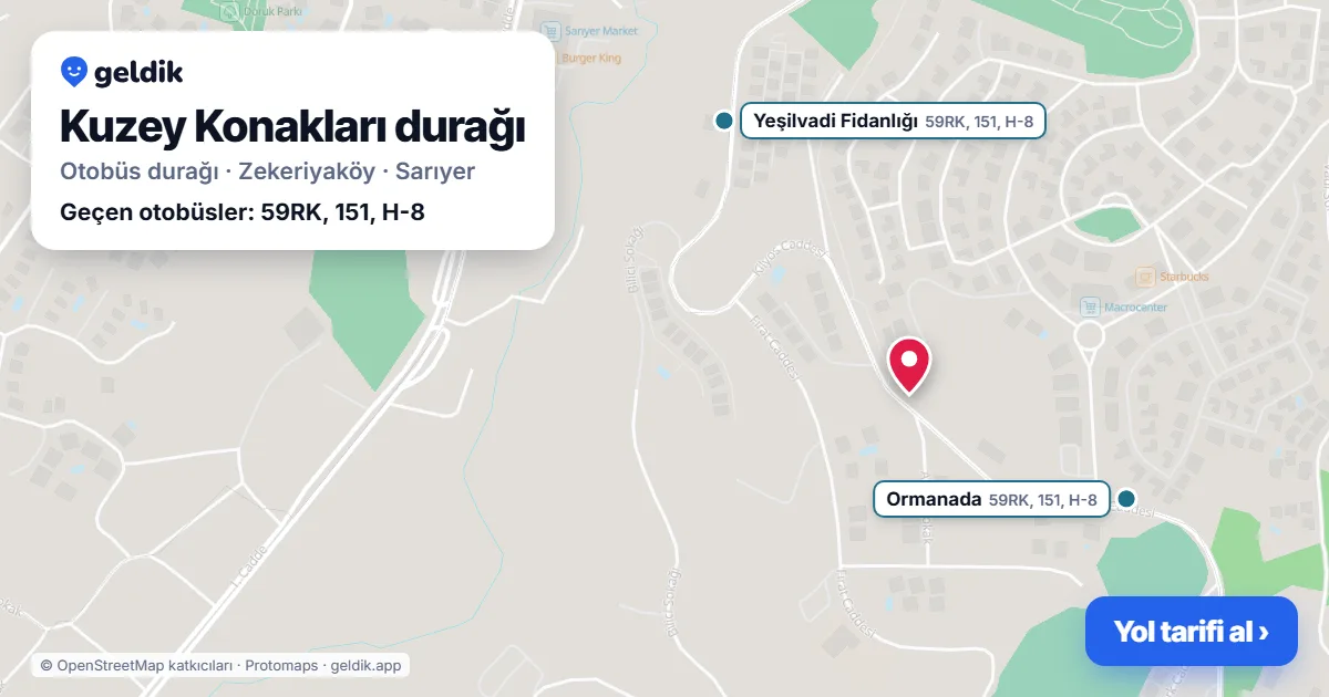 Kuzey Konakları otobüs durağı haritada: konumu ve yakındaki duraklar