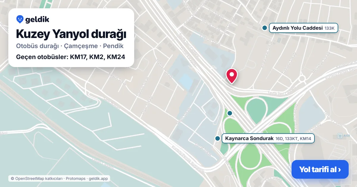Kuzey Yanyol otobüs durağı haritada: konumu ve yakındaki duraklar