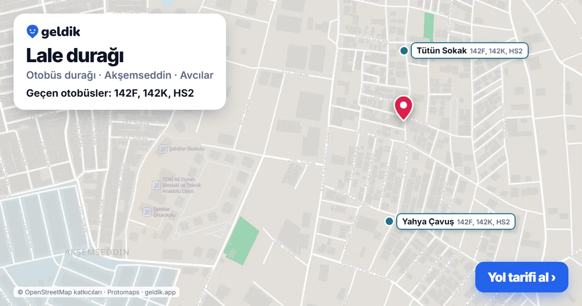 Lale otobüs durağı haritada: konumu ve yakındaki duraklar