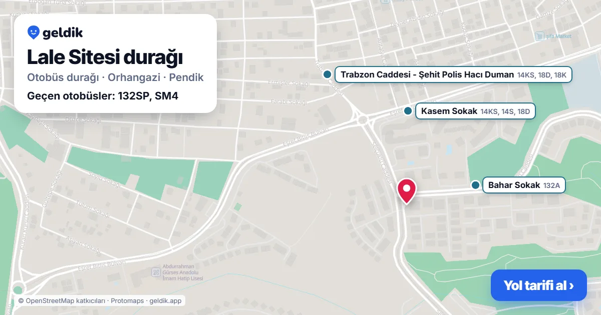 Lale Sitesi otobüs durağı haritada: konumu ve yakındaki duraklar