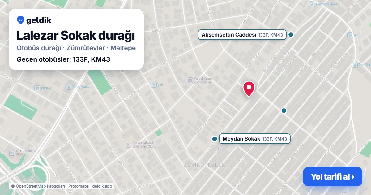 Lalezar Sokak otobüs durağı haritada: konumu ve yakındaki duraklar