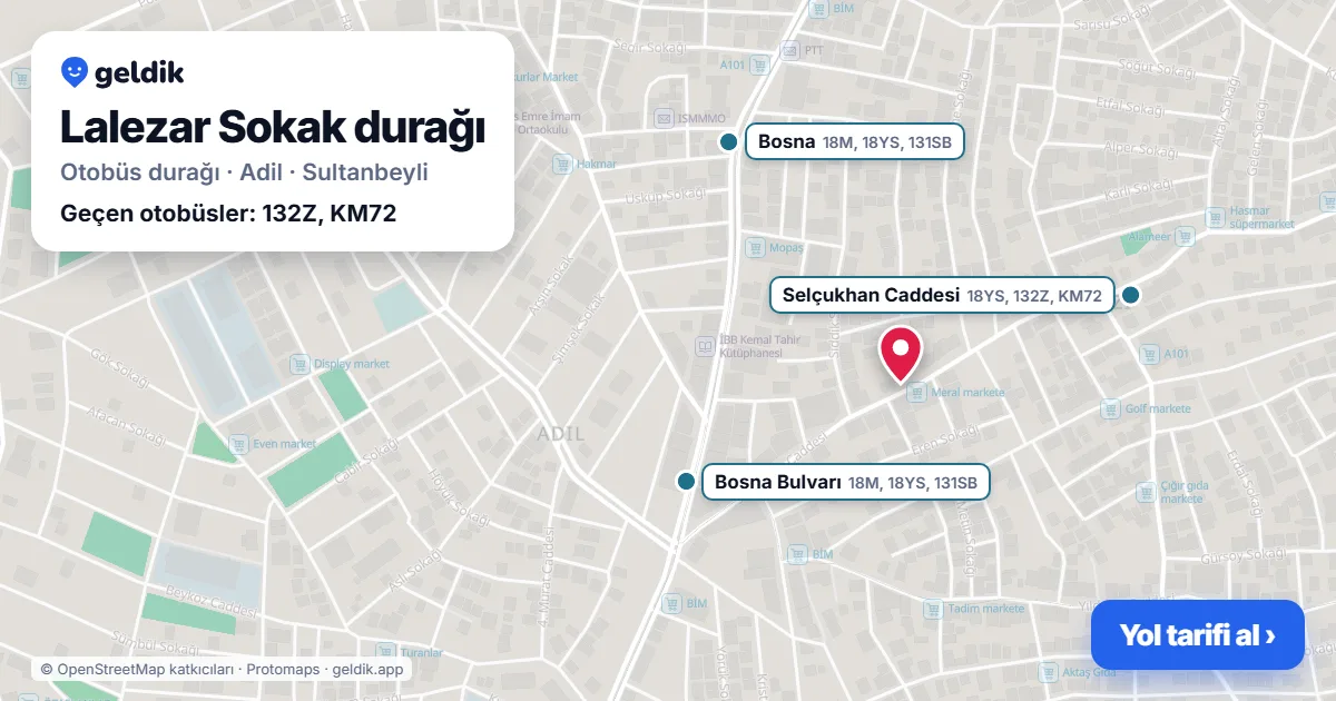 Lalezar Sokak otobüs durağı haritada: konumu ve yakındaki duraklar