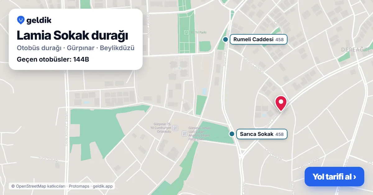 Lamia Sokak otobüs durağı haritada: konumu ve yakındaki duraklar