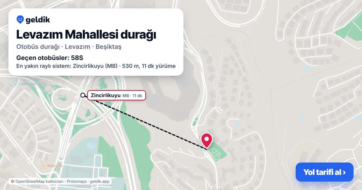 Levazım Mahallesi otobüs durağı haritada: konumu ve yakındaki duraklar