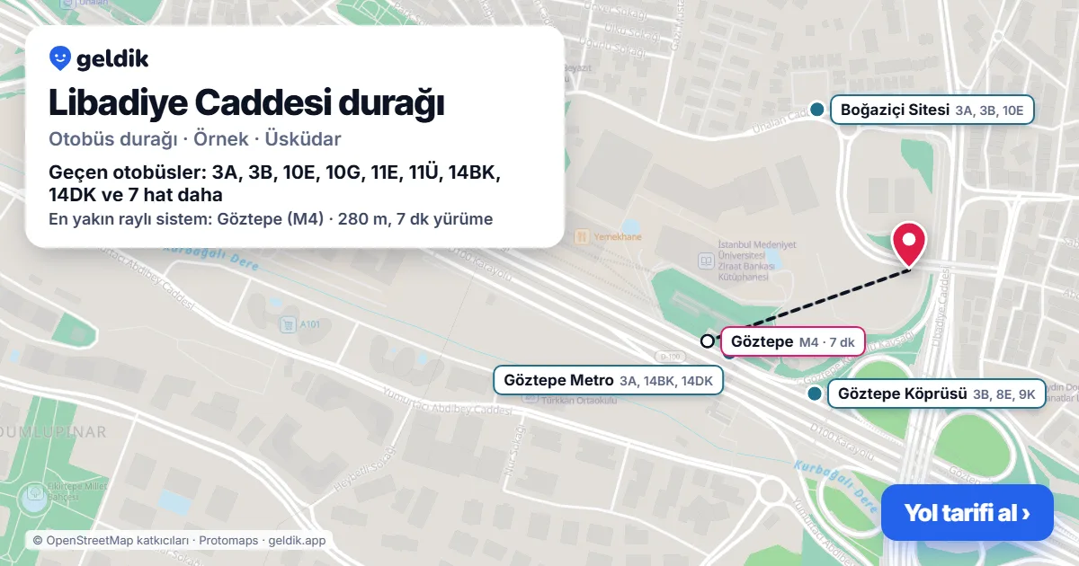 Libadiye Caddesi otobüs durağı haritada: konumu ve yakındaki duraklar