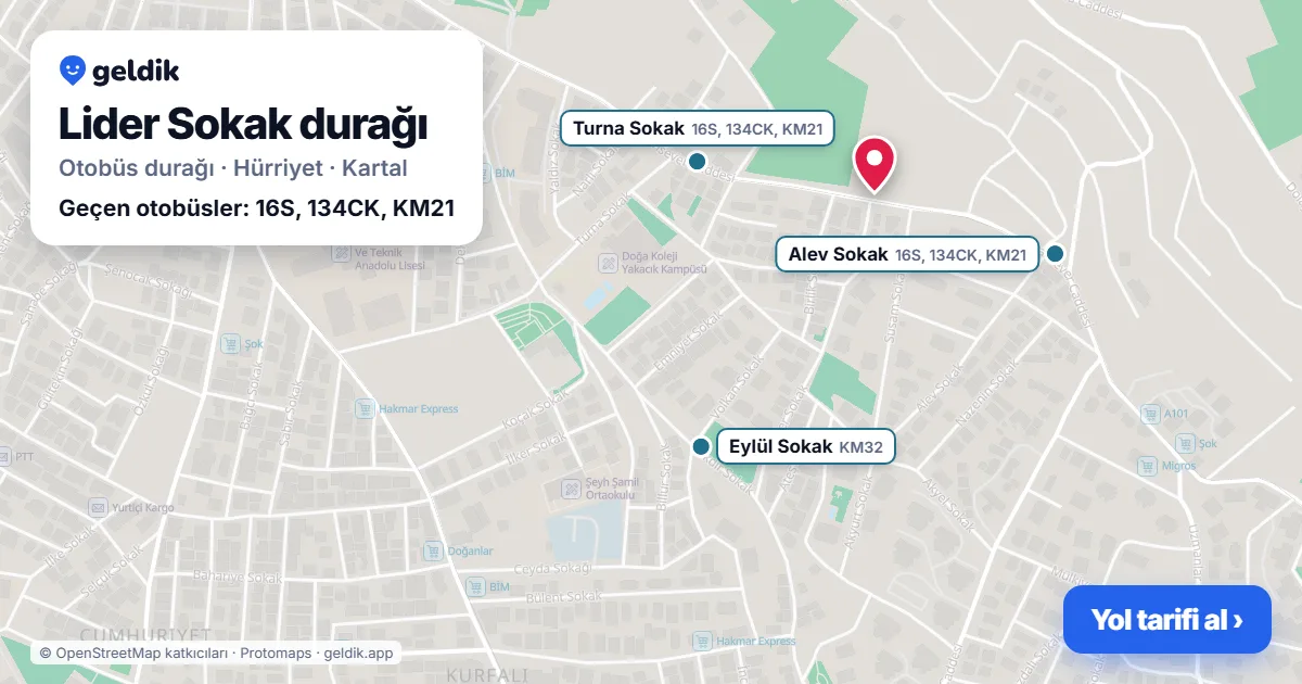 Lider Sokak otobüs durağı haritada: konumu ve yakındaki duraklar
