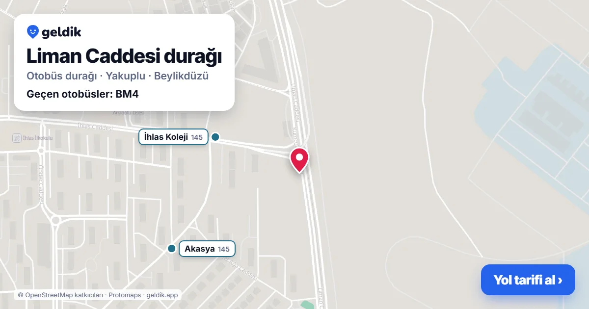 Liman Caddesi otobüs durağı haritada: konumu ve yakındaki duraklar