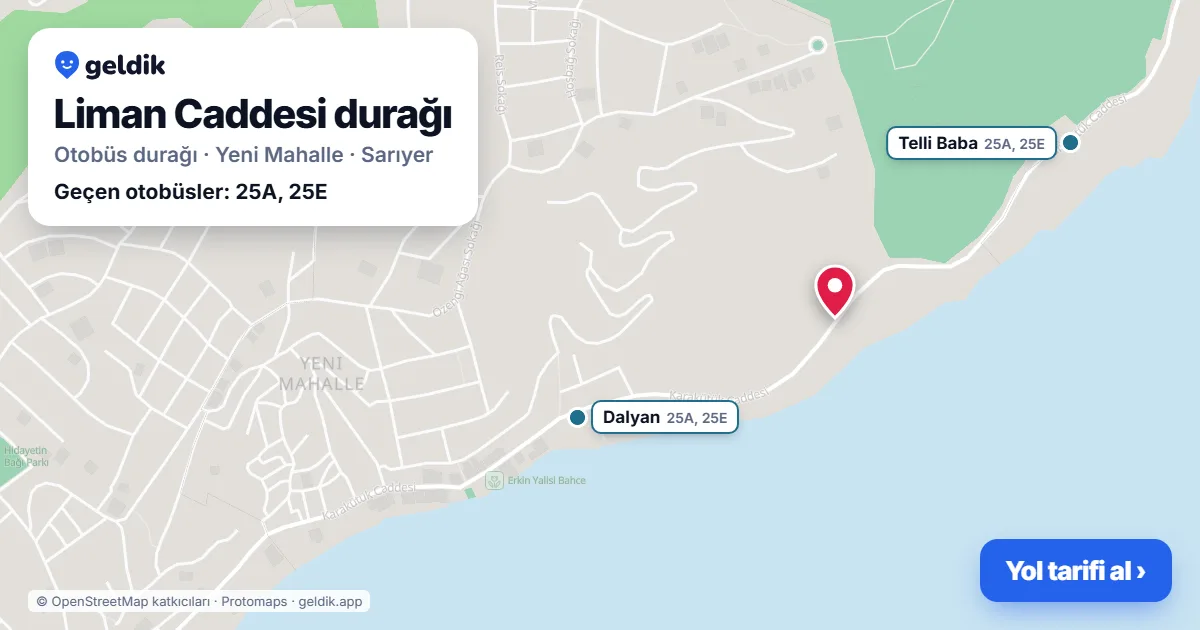Liman Caddesi otobüs durağı haritada: konumu ve yakındaki duraklar