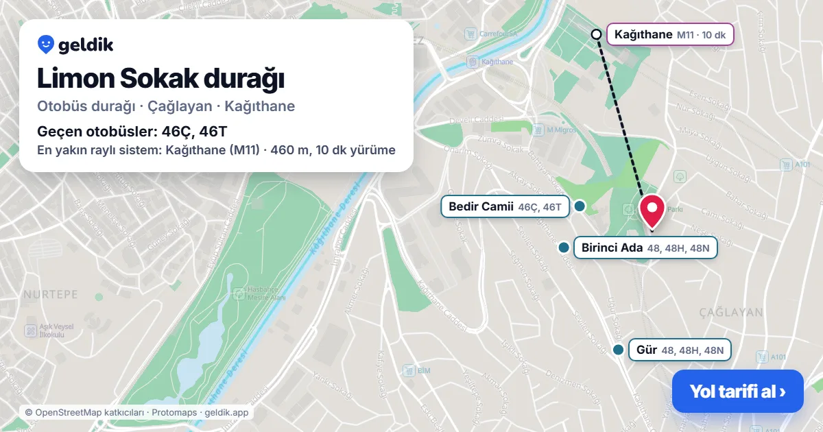 Limon Sokak otobüs durağı haritada: konumu ve yakındaki duraklar