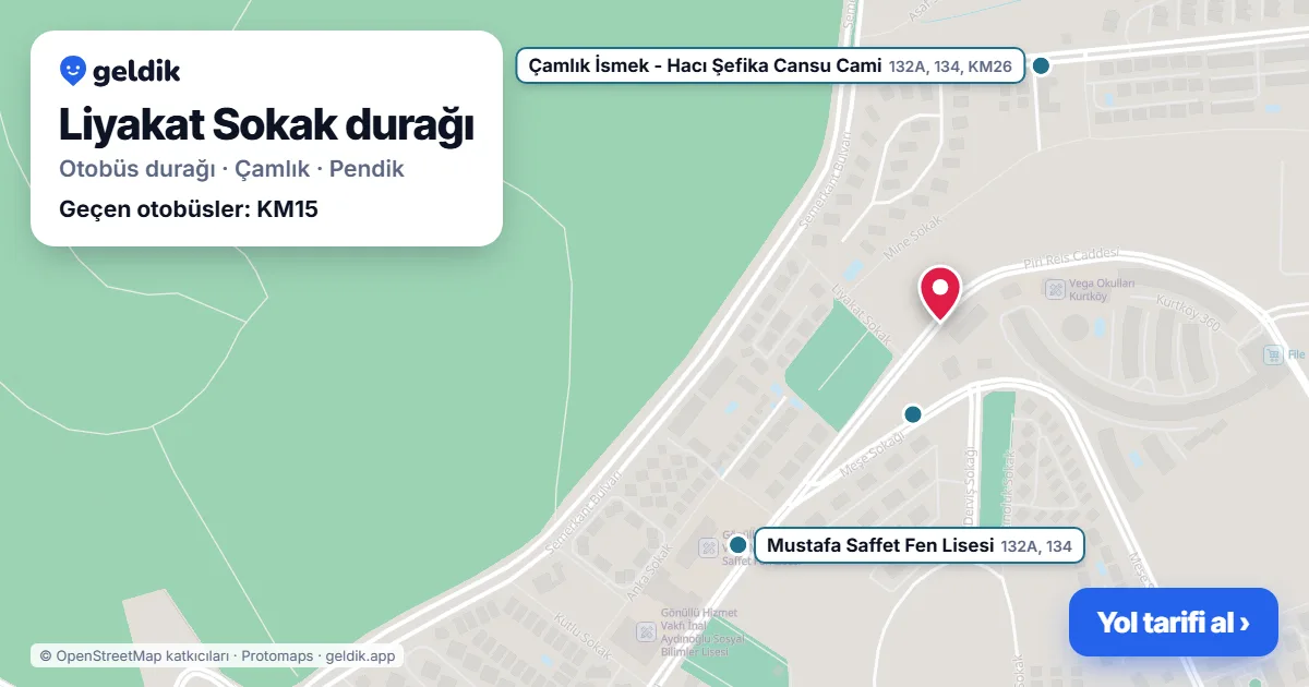 Liyakat Sokak otobüs durağı haritada: konumu ve yakındaki duraklar