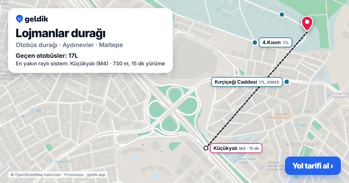Lojmanlar otobüs durağı haritada: konumu ve yakındaki duraklar