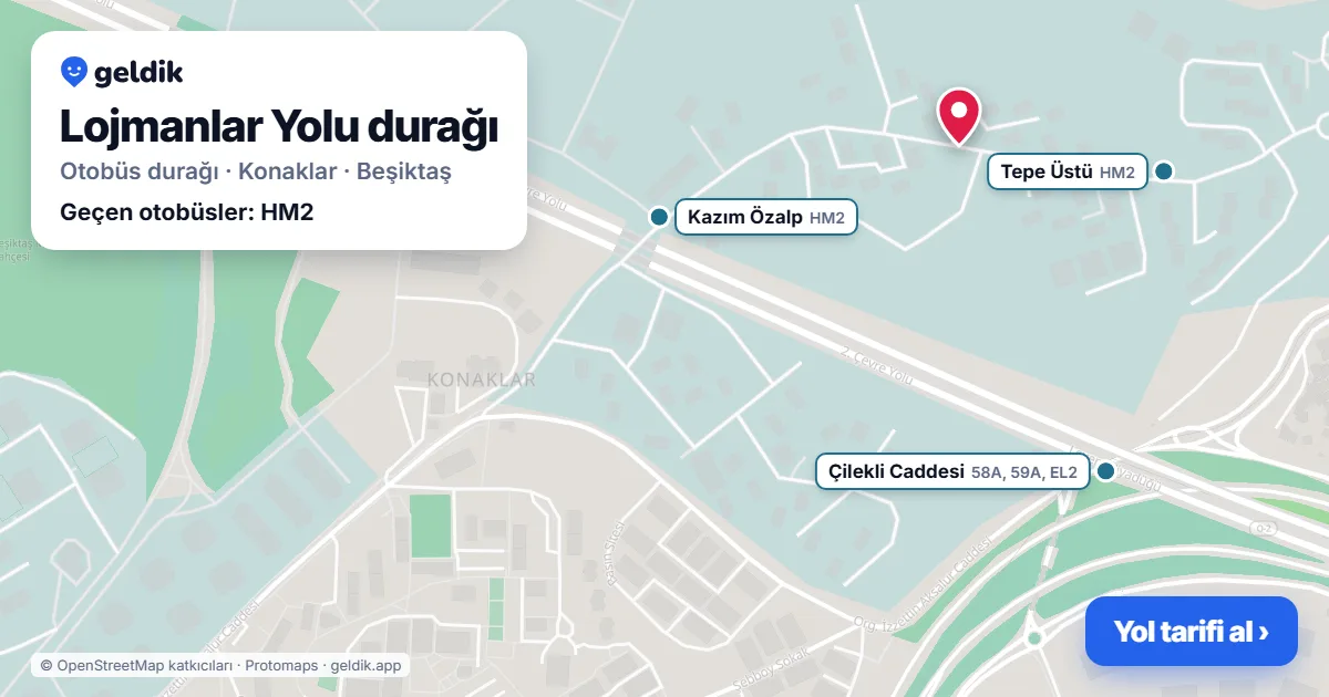 Lojmanlar Yolu otobüs durağı haritada: konumu ve yakındaki duraklar