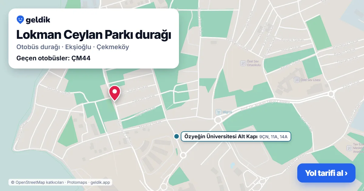 Lokman Ceylan Parkı otobüs durağı haritada: konumu ve yakındaki duraklar