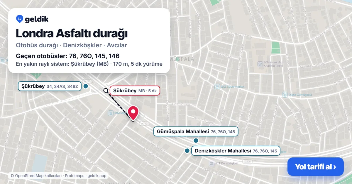 Londra Asfaltı otobüs durağı haritada: konumu ve yakındaki duraklar