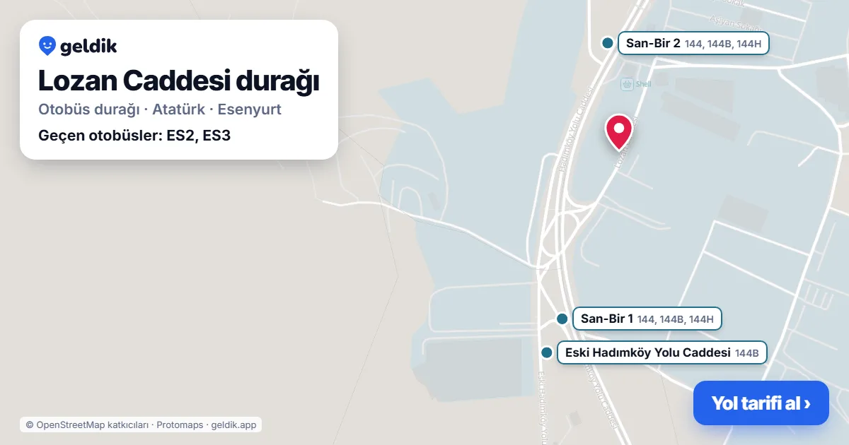 Lozan Caddesi otobüs durağı haritada: konumu ve yakındaki duraklar