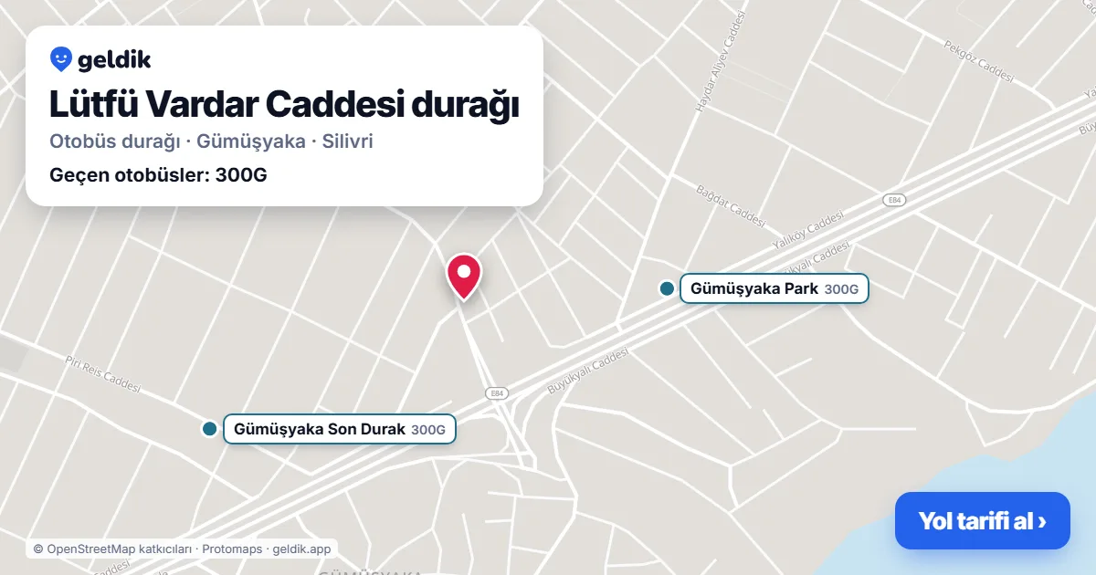 Lütfü Vardar Caddesi otobüs durağı haritada: konumu ve yakındaki duraklar