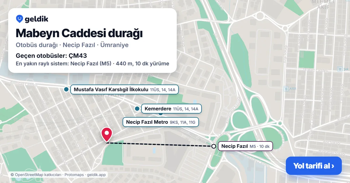 Mabeyn Caddesi otobüs durağı haritada: konumu ve yakındaki duraklar