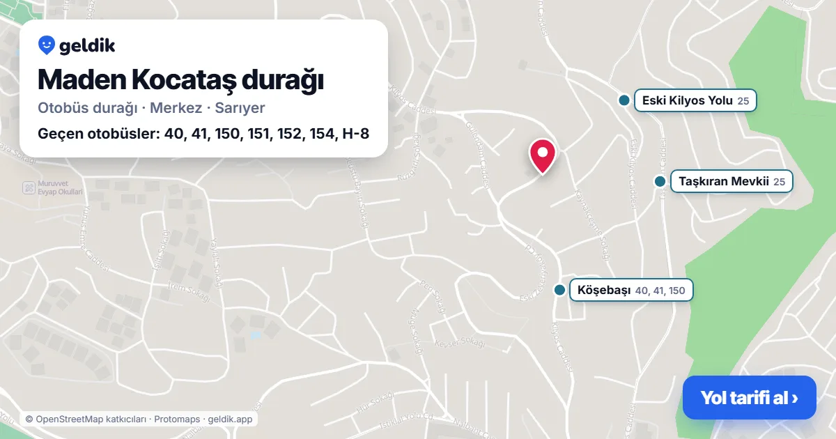 Maden Kocataş otobüs durağı haritada: konumu ve yakındaki duraklar