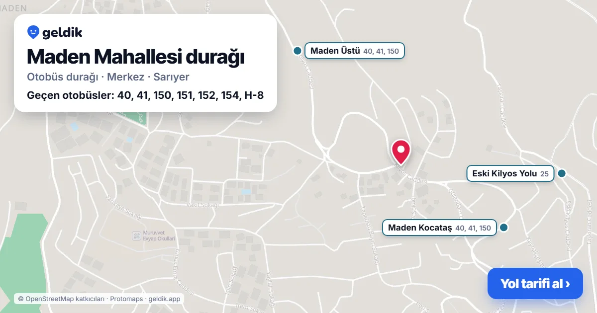 Maden Mahallesi otobüs durağı haritada: konumu ve yakındaki duraklar