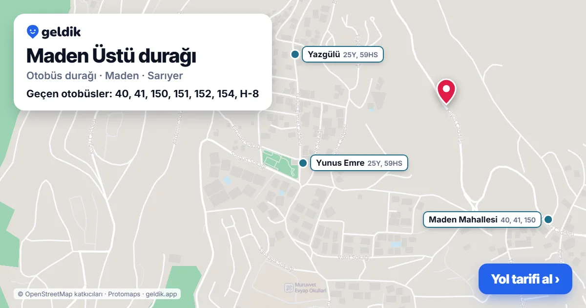 Maden Üstü otobüs durağı haritada: konumu ve yakındaki duraklar