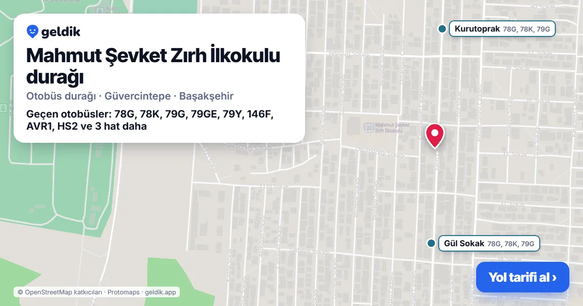 Mahmut Şevket Zırh İlkokulu otobüs durağı haritada: konumu ve yakındaki duraklar