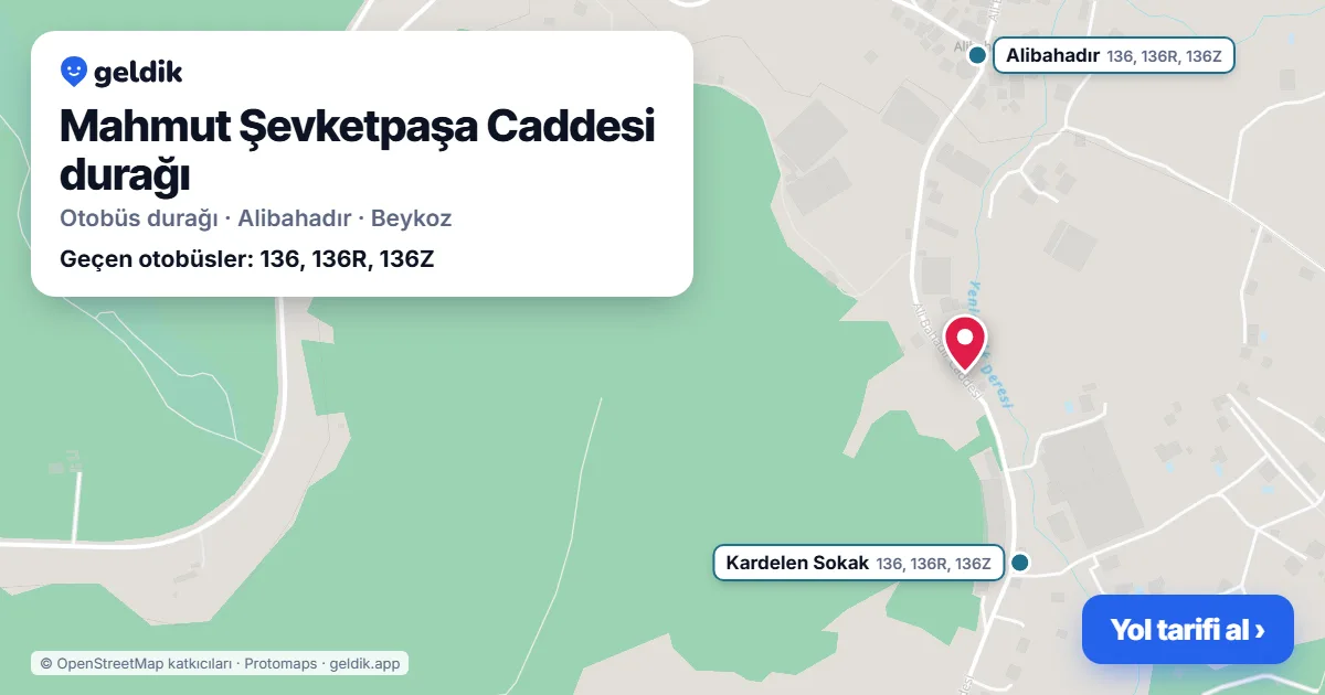 Mahmut Şevketpaşa Caddesi otobüs durağı haritada: konumu ve yakındaki duraklar