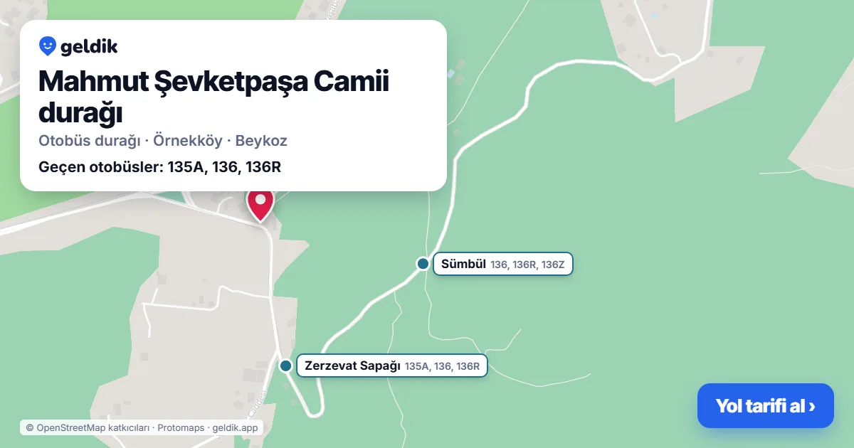 Mahmut Şevketpaşa Camii otobüs durağı haritada: konumu ve yakındaki duraklar